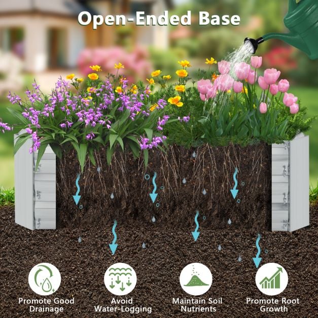 240 x 120 x 30 cm Galvanized Large Metal Raised Garden Bed-Silver