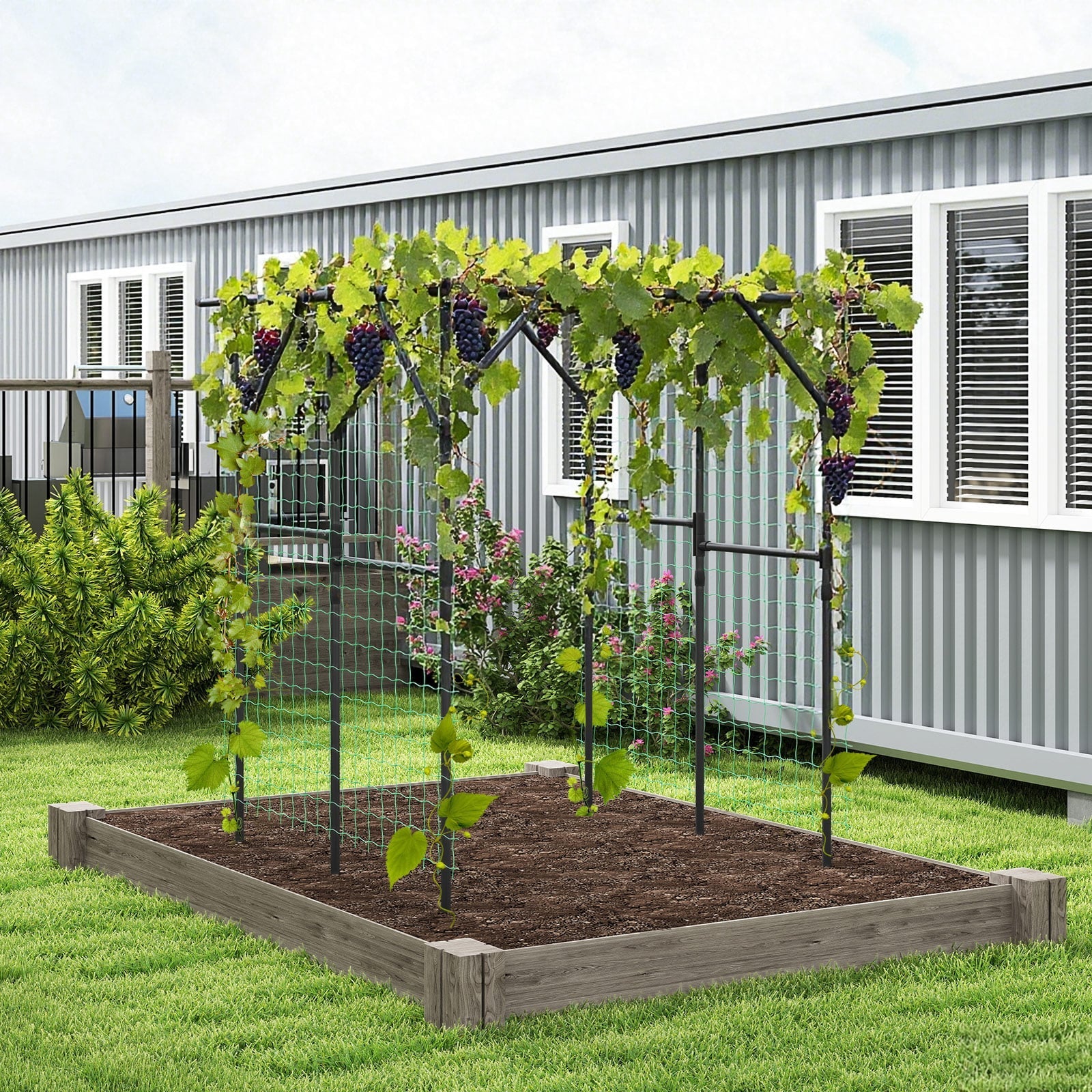 200 x 150 x 197 cm Large Garden Arch Trellis with Rustproof PE-Coated-Black