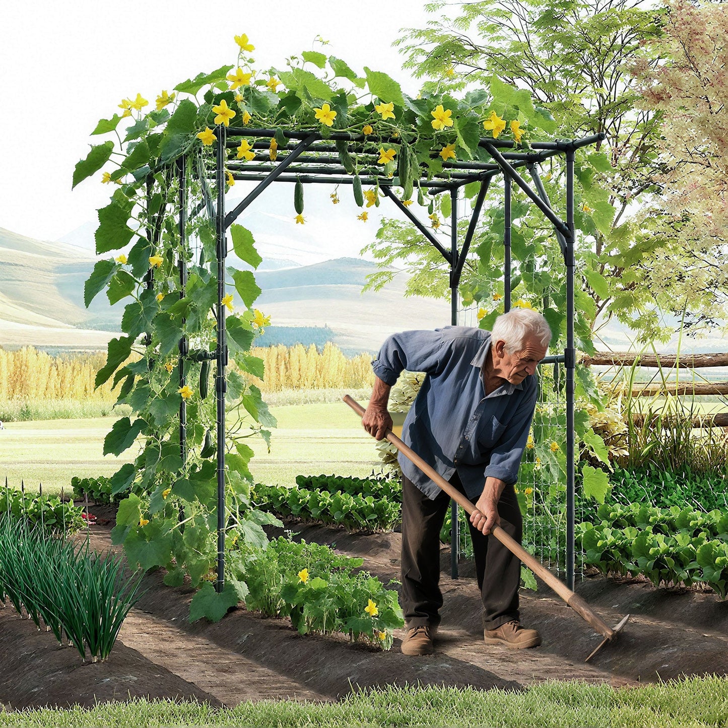 200 x 150 x 197 cm Large Garden Arch Trellis with Rustproof PE-Coated-Black