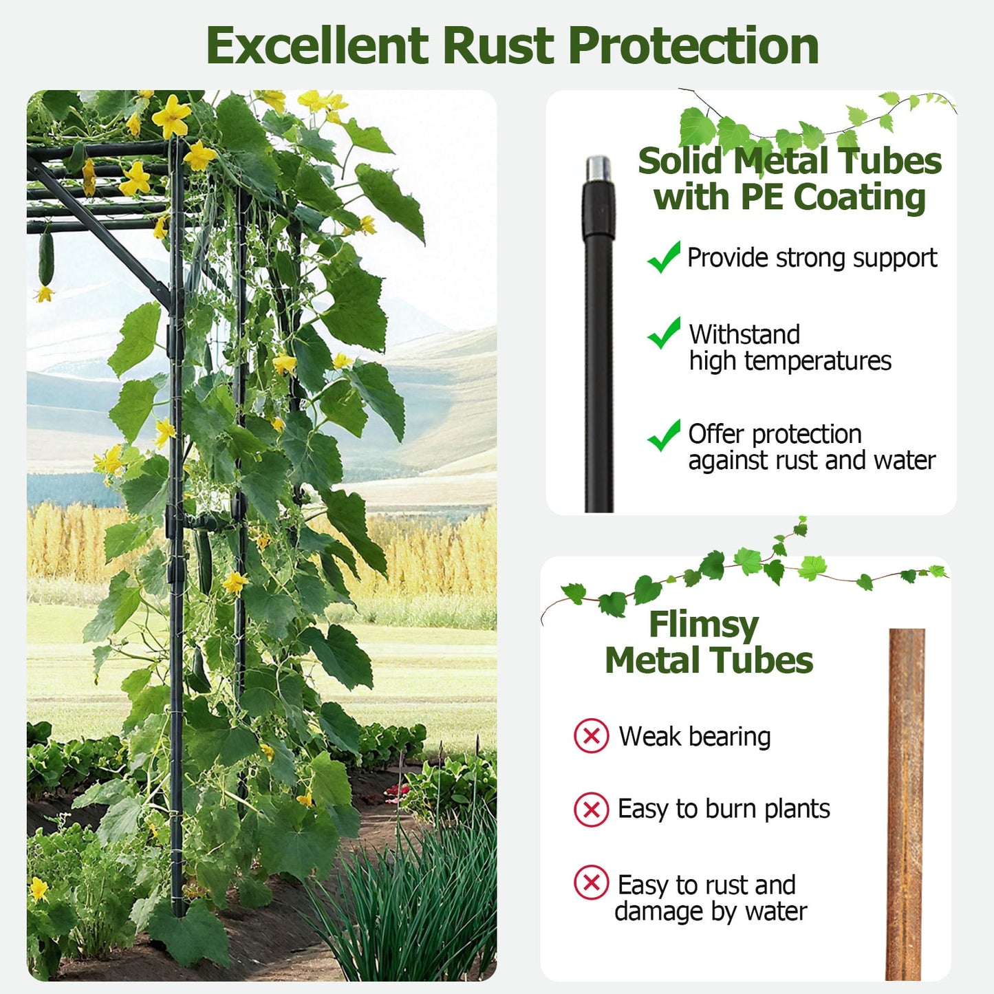 200 x 150 x 197 cm Large Garden Arch Trellis with Rustproof PE-Coated-Black