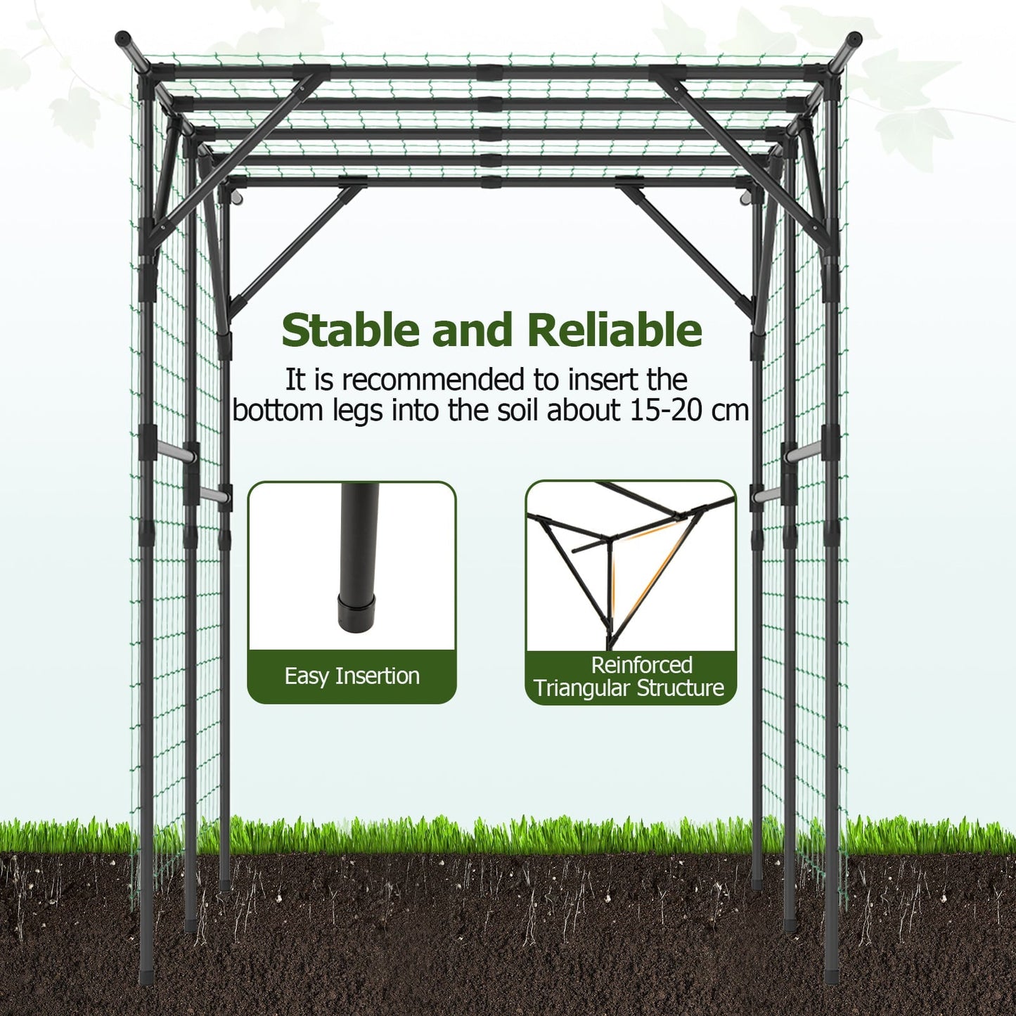 200 x 150 x 197 cm Large Garden Arch Trellis with Rustproof PE-Coated-Black