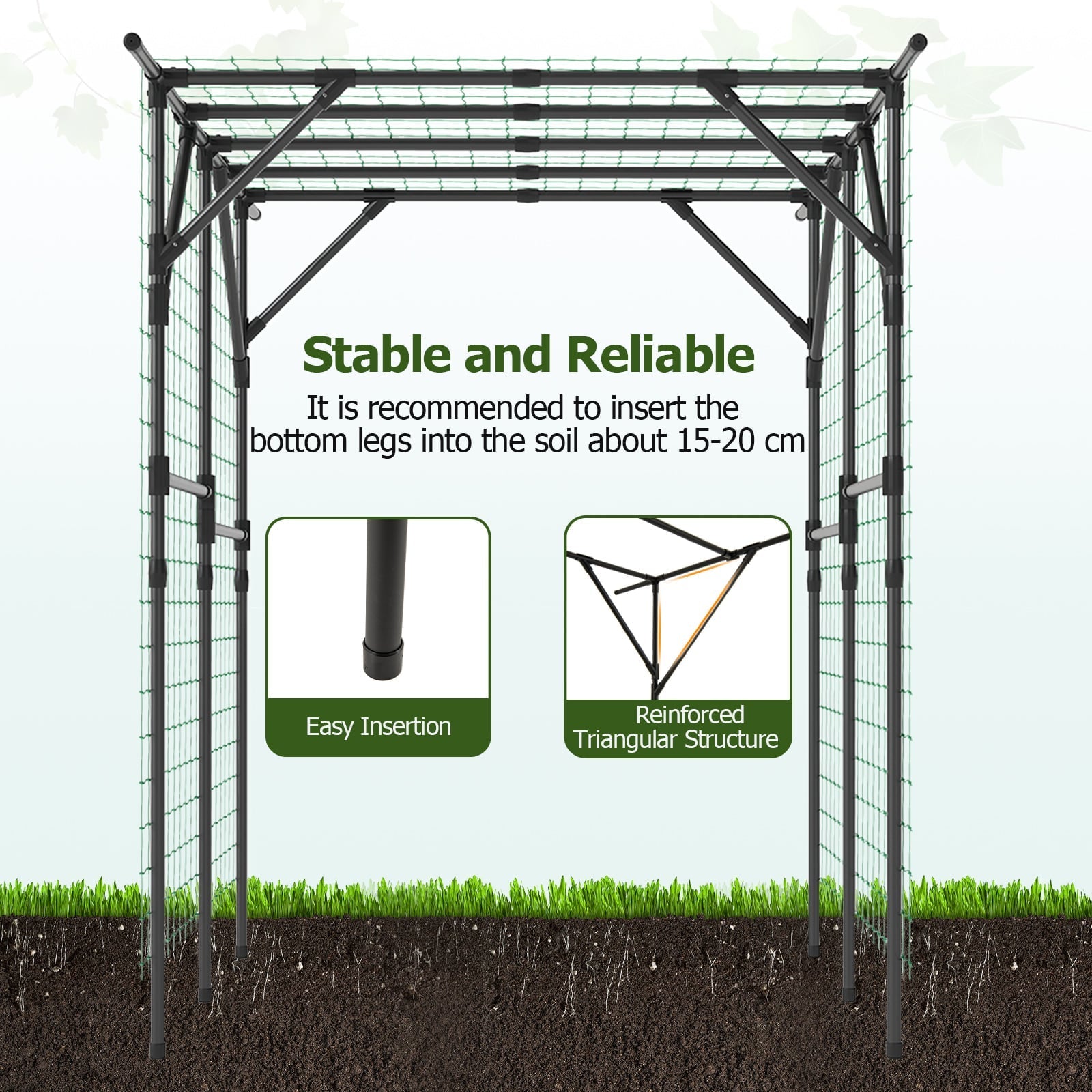 200 x 150 x 197 cm Large Garden Arch Trellis with Rustproof PE-Coated-Black