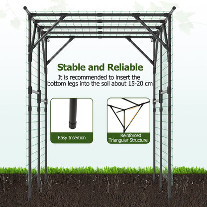 200 x 150 x 197 cm Large Garden Arch Trellis with Rustproof PE-Coated-Black