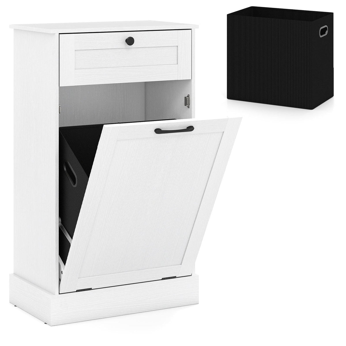 Laundry Cabinet with Tilt Out Hamper Drawer and Removable Bin for Bathroom-White
