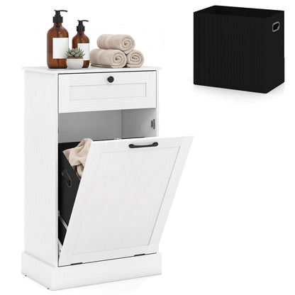 Laundry Cabinet with Tilt Out Hamper Drawer and Removable Bin for Bathroom-White