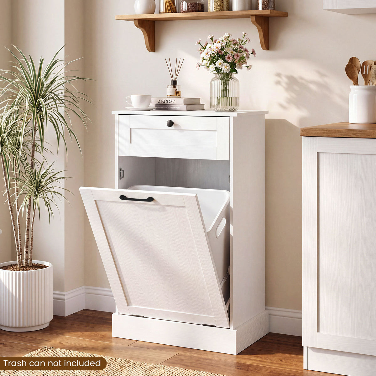 Laundry Cabinet with Tilt Out Hamper Drawer and Removable Bin for Bathroom-White