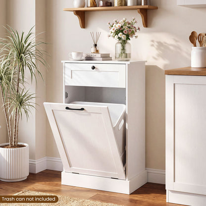 Laundry Cabinet with Tilt Out Hamper Drawer and Removable Bin for Bathroom-White