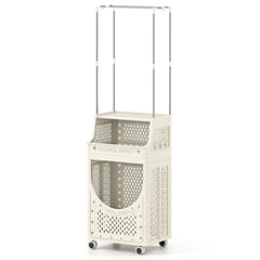 2-in-1 3/4-Tier Laundry Cart with Hanging Bar and Lockable Wheels-3-Tier-Beige