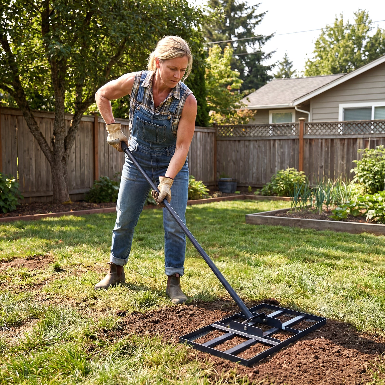 Lawn Leveling Rake Heavy-Duty Metal Levelawn Tool with 43 x 25 cm Plate-Black