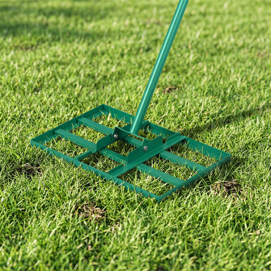 Lawn Leveling Rake Heavy-Duty Metal Levelawn Tool with 43 x 25 cm Plate-Green