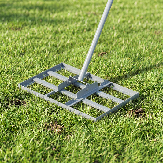 Lawn Leveling Rake Heavy-Duty Metal Levelawn Tool with 43 x 25 cm Plate-Silver