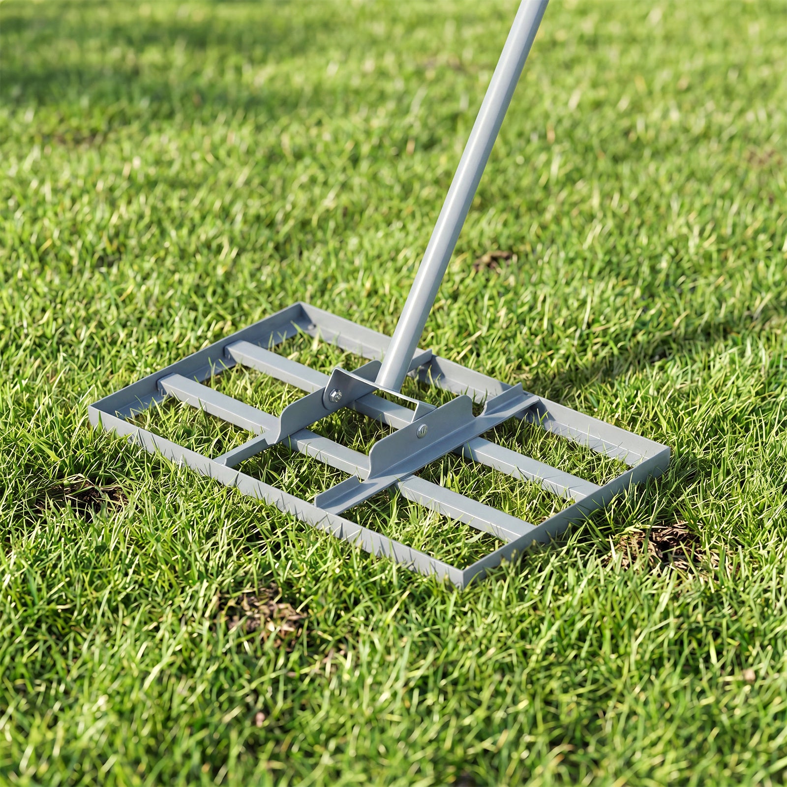 Lawn Leveling Rake Heavy-Duty Metal Levelawn Tool with 43 x 25 cm Plate-Silver