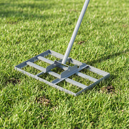 Lawn Leveling Rake Heavy-Duty Metal Levelawn Tool with 43 x 25 cm Plate-Silver
