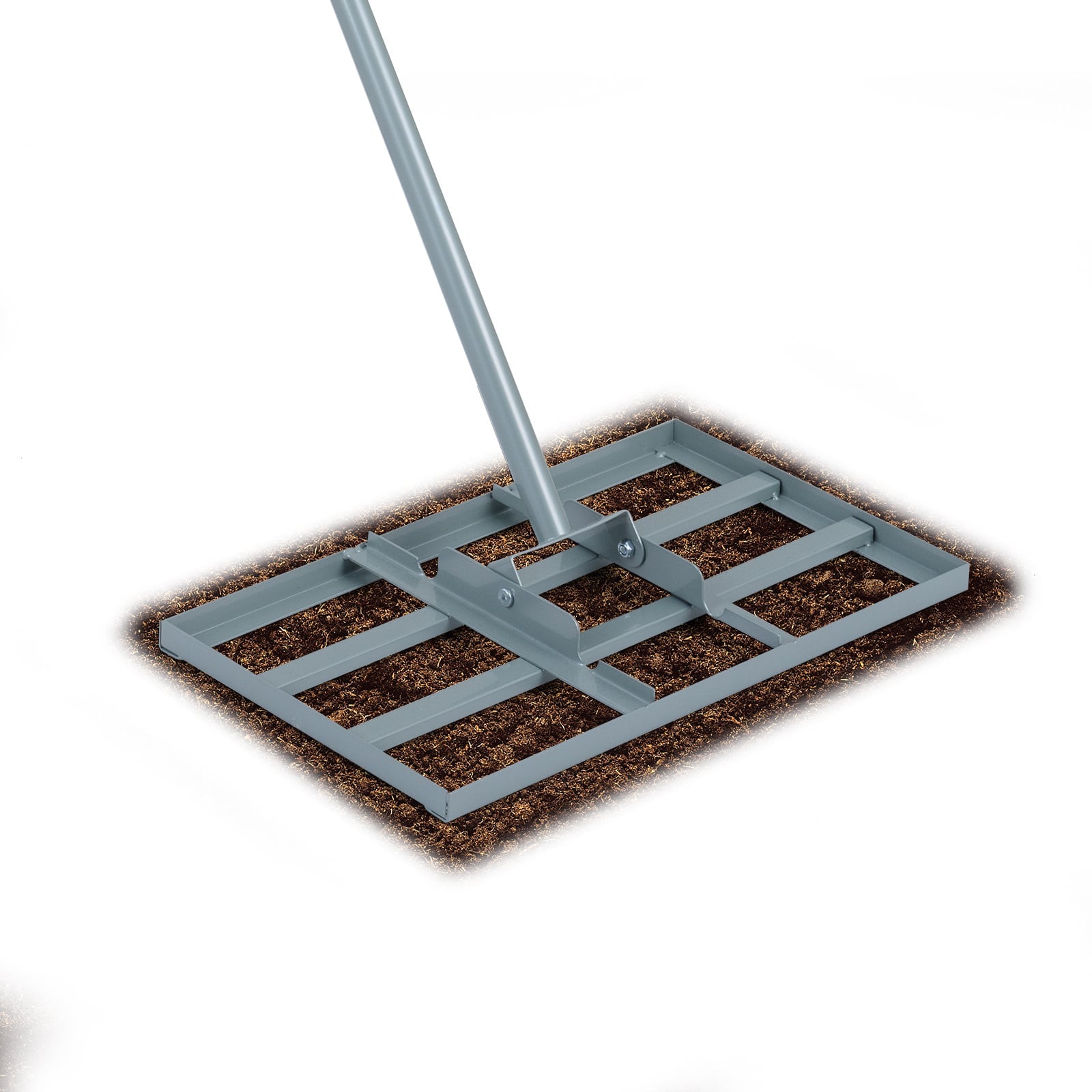 Lawn Leveling Rake Heavy-Duty Metal Levelawn Tool with 43 x 25 cm Plate-Silver
