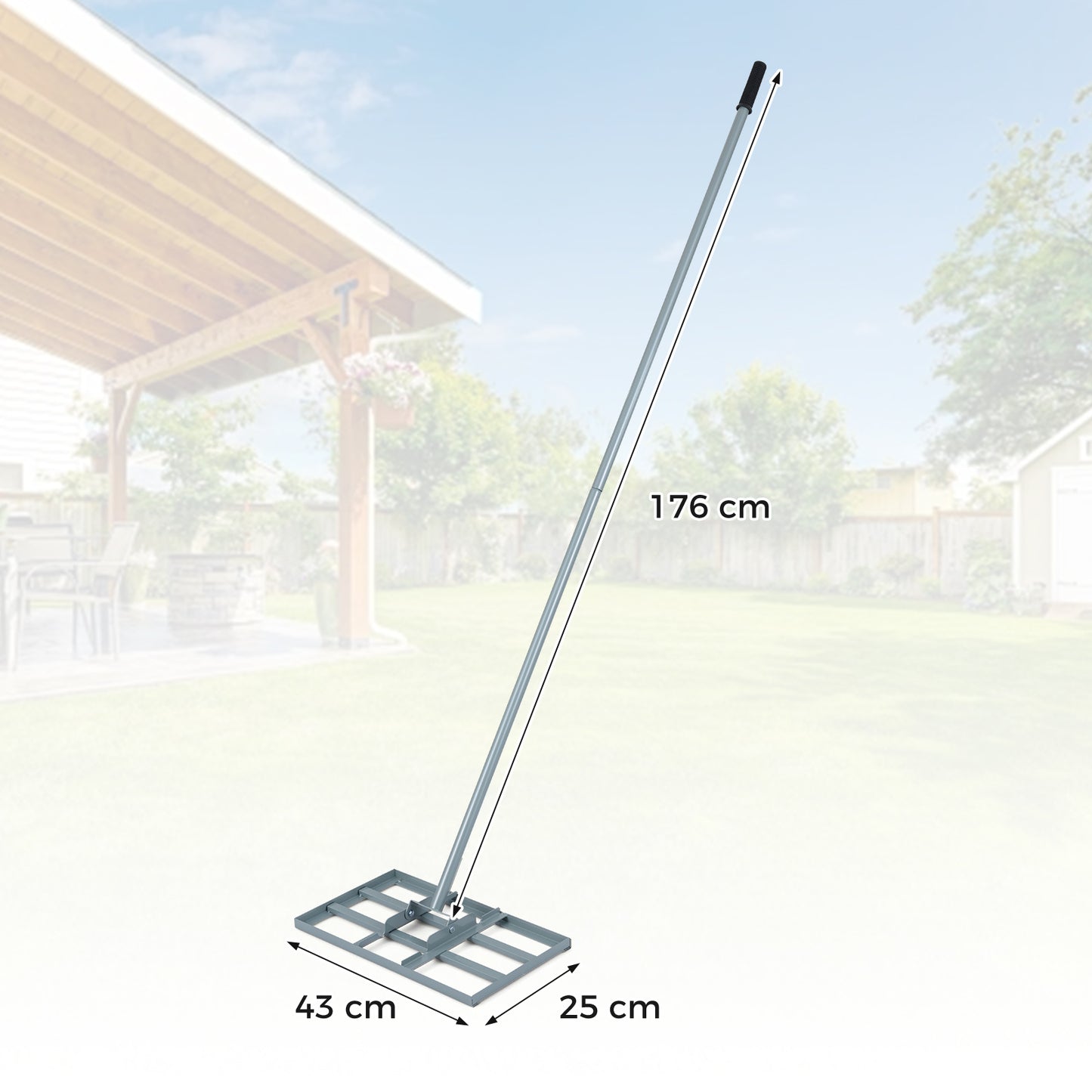 Lawn Leveling Rake Heavy-Duty Metal Levelawn Tool with 43 x 25 cm Plate-Silver