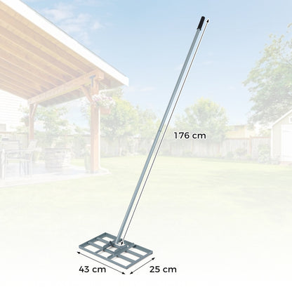 Lawn Leveling Rake Heavy-Duty Metal Levelawn Tool with 43 x 25 cm Plate-Silver