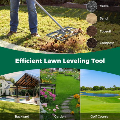 Lawn Leveling Rake Heavy-Duty Metal Levelawn Tool with 43 x 25 cm Plate-Silver