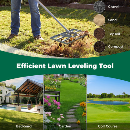 Lawn Leveling Rake Heavy-Duty Metal Levelawn Tool with 43 x 25 cm Plate-Silver
