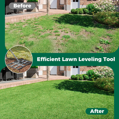Lawn Leveling Rake Heavy-Duty Metal Levelawn Tool with 43 x 25 cm Plate-Silver
