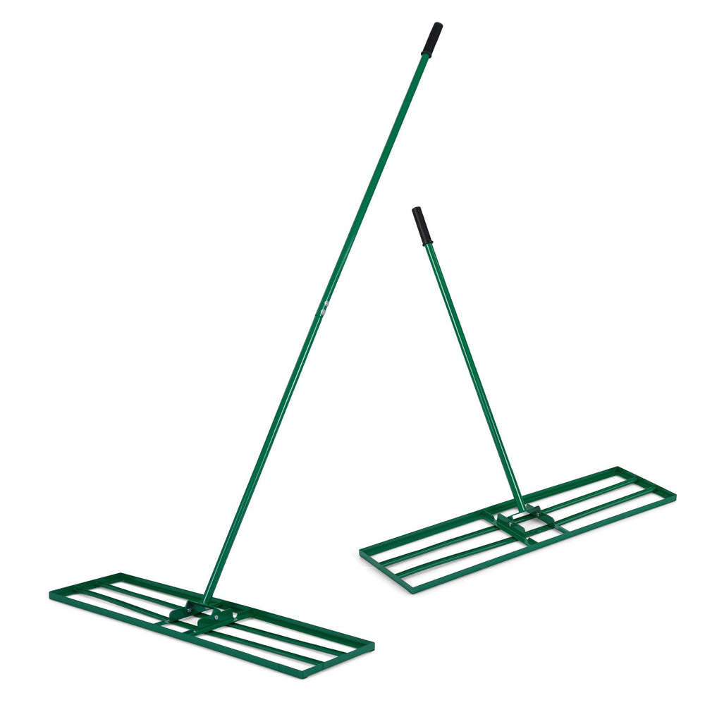 Lawn Leveling Rake with Adjustable Handle and Rotating U-Head for Topsoil-Green