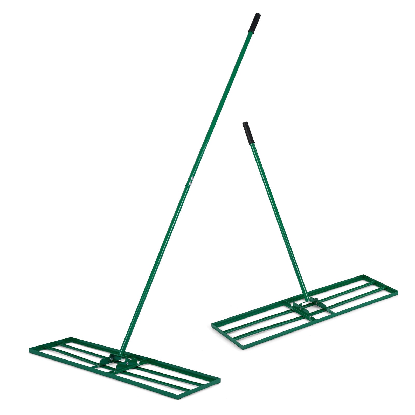 Lawn Leveling Rake with Adjustable Handle and Rotating U-Head for Topsoil-Green