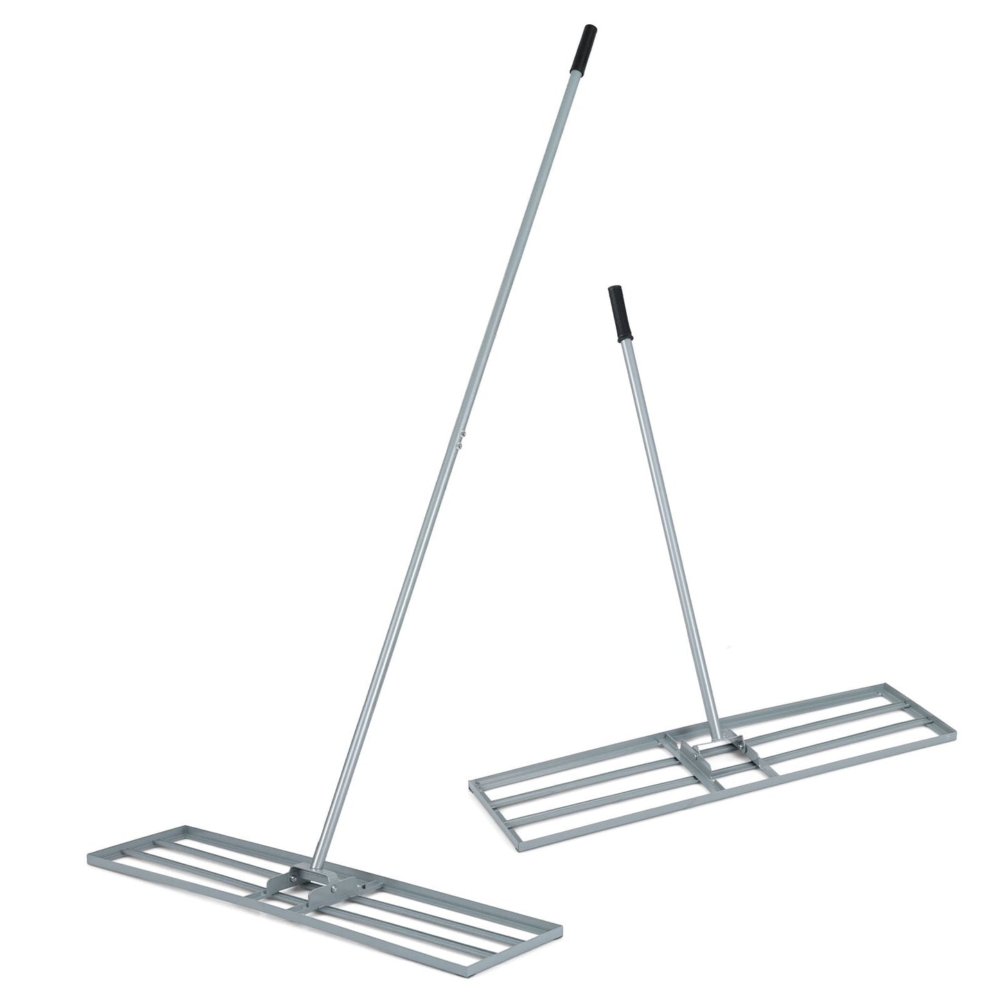 Lawn Leveling Rake with Adjustable Handle and Rotating U-Head for Topsoil-Silver
