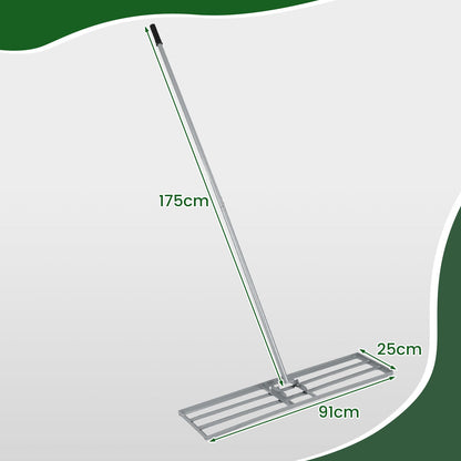 Lawn Leveling Rake with Adjustable Handle and Rotating U-Head for Topsoil-Silver
