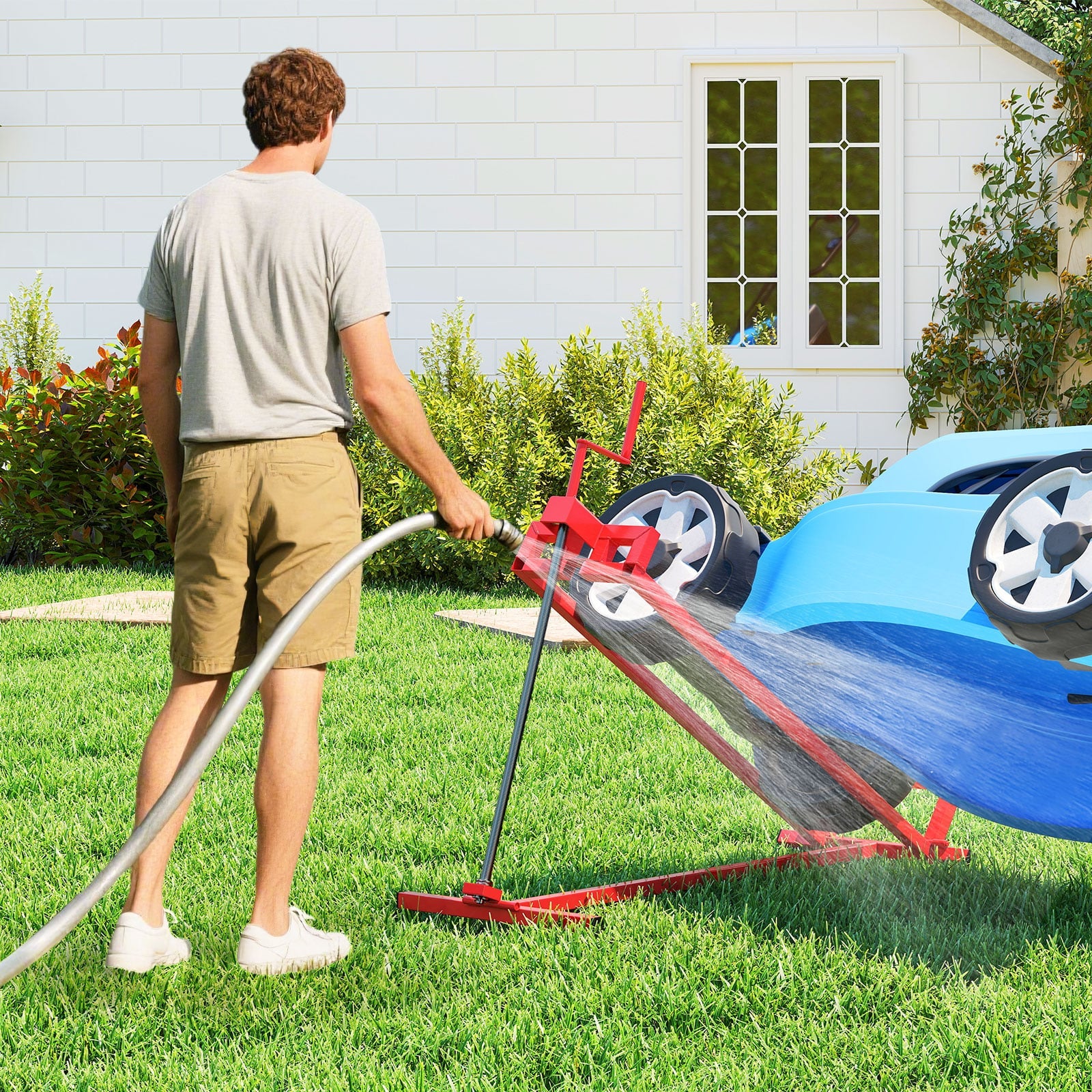 Lawn Mower Lift Jack Riding Mower Lift with Adjustable Height and Angle-Red