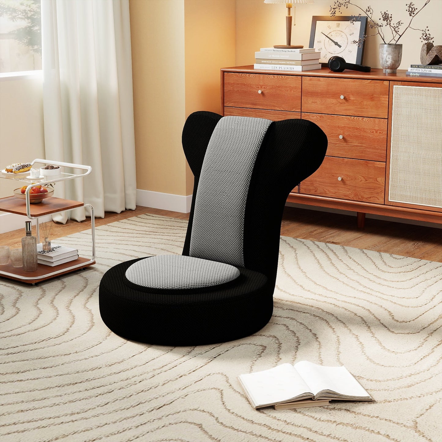 Lazy Sofa Chair with Adjustable Headrest and Backrest-Grey