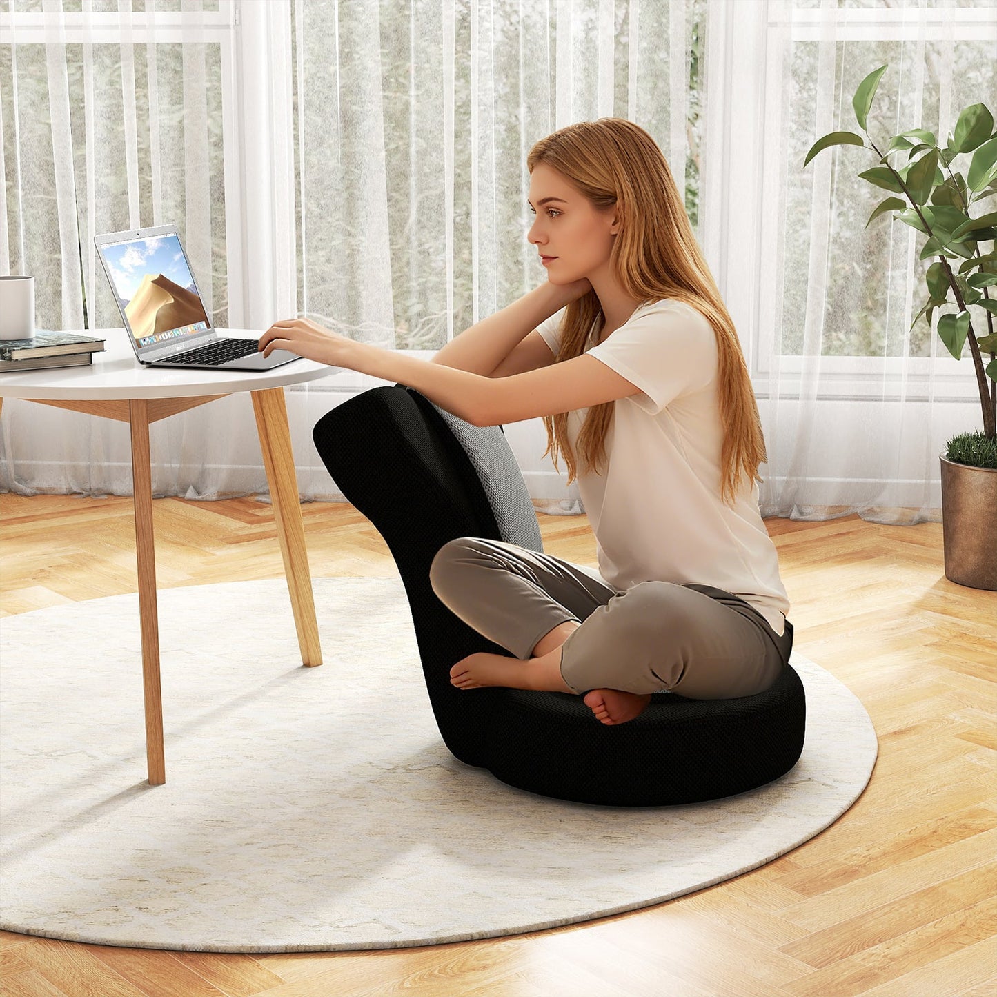 Lazy Sofa Chair with Adjustable Headrest and Backrest-Grey