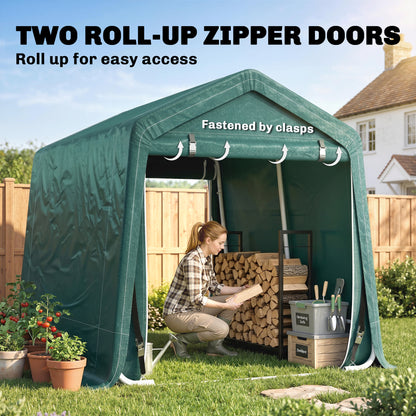 Outsunny 8 x 6.5 ft Outdoor Garden Storage Shed, Waterproof Portable Shed w/ Double Roll-up Zipper Door for Garden Tools, Green