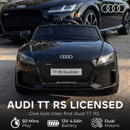 AIYAPLAY 12V Audi TT RS Licensed Electric Car, Electric Ride On Toy with Remote Control, Dual Motors, 4-Wheel Suspension, Black