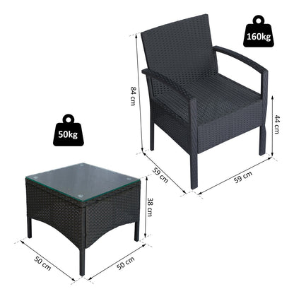 طقم أريكة وطاولة وكراسي وبسترو من مجموعة Outsunny Rattan Garden Furniture مكون من مقعدين وطاولة وكراسي صغيرة من نسيج الخيزران للفناء الخارجي والحديقة الشتوية باللون الأسود الفولاذي