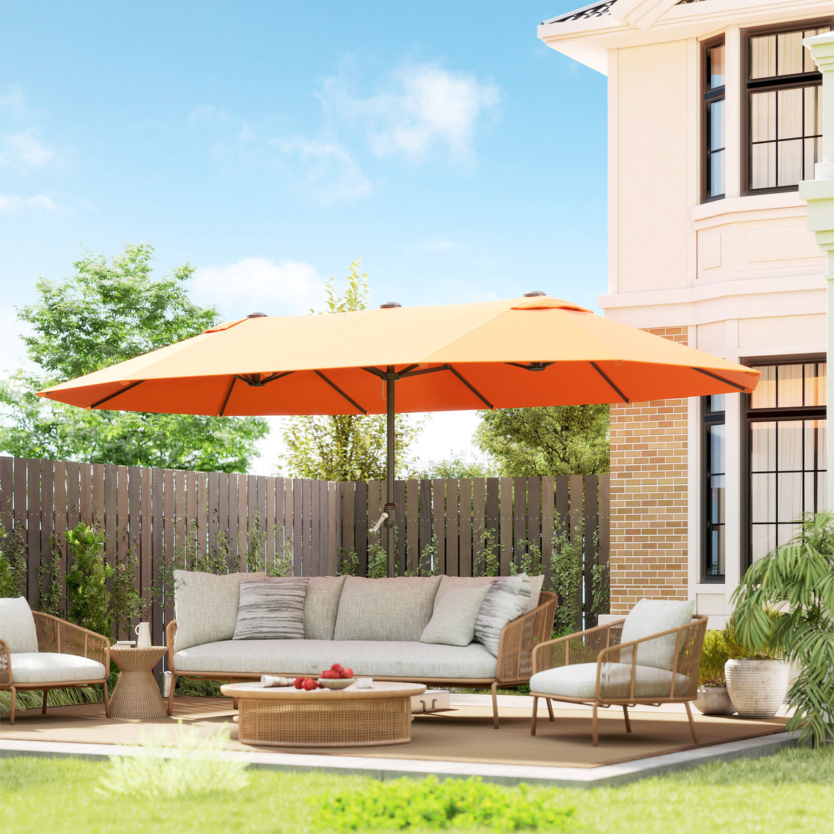 Outsunny 4.6m Double Garden Parasol - Orange