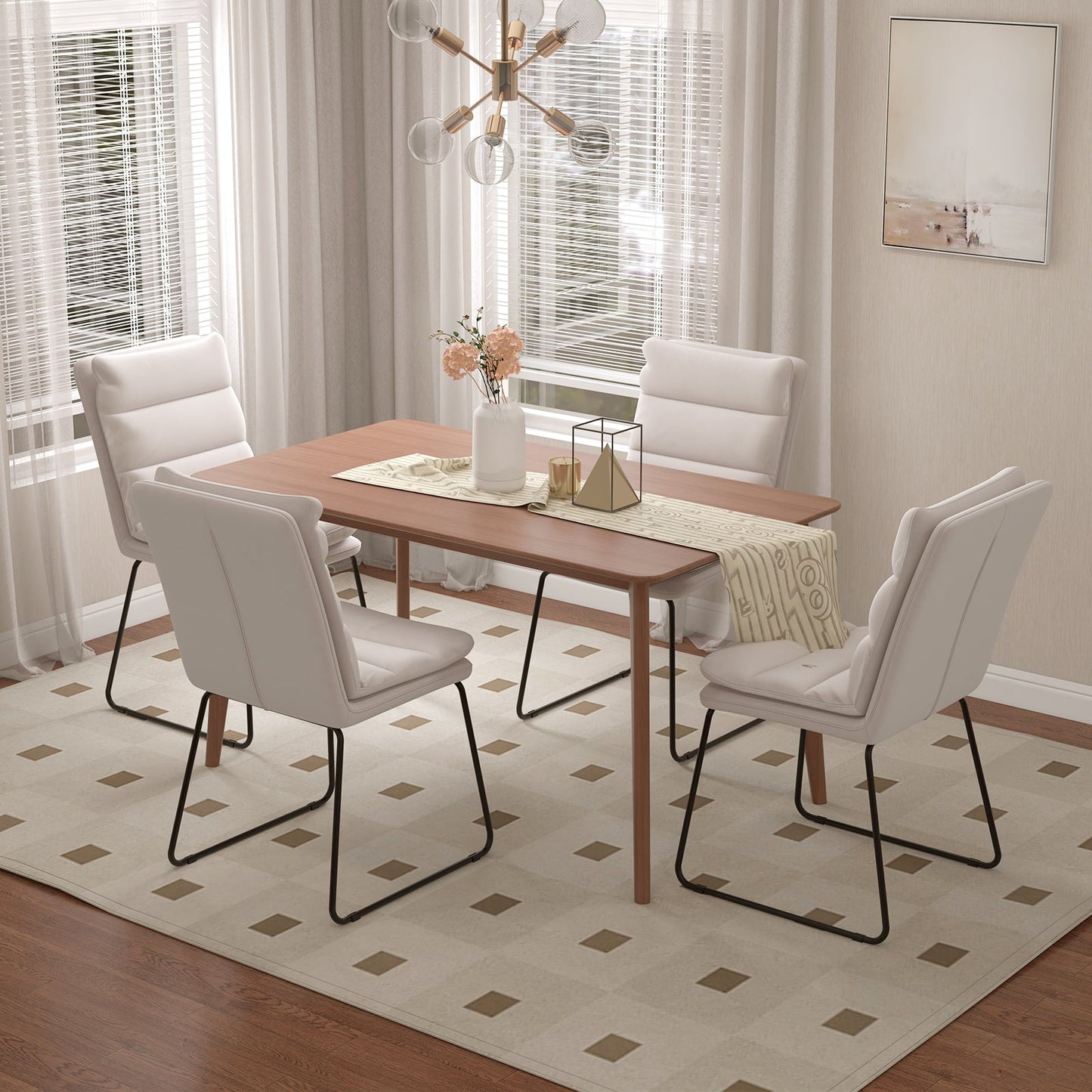 Leisure Chair Upholstered Accent Chair with Wood Heavy-duty Metal Frame-White