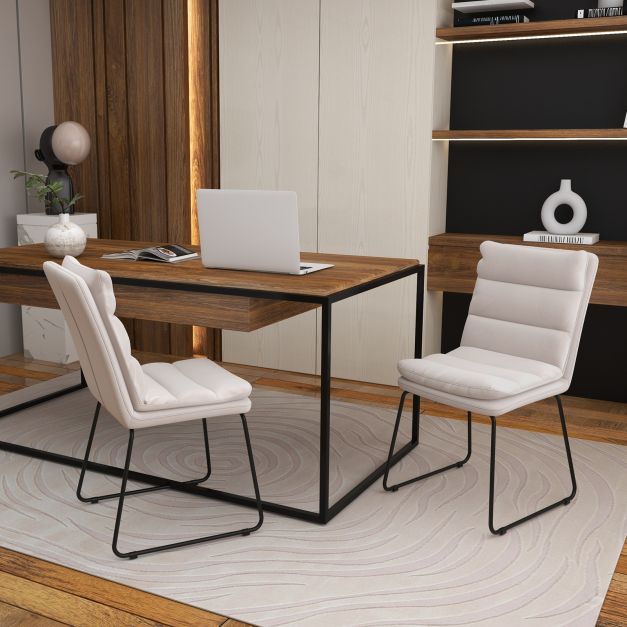 Leisure Chair Upholstered Accent Chair with Wood Heavy-duty Metal Frame-White