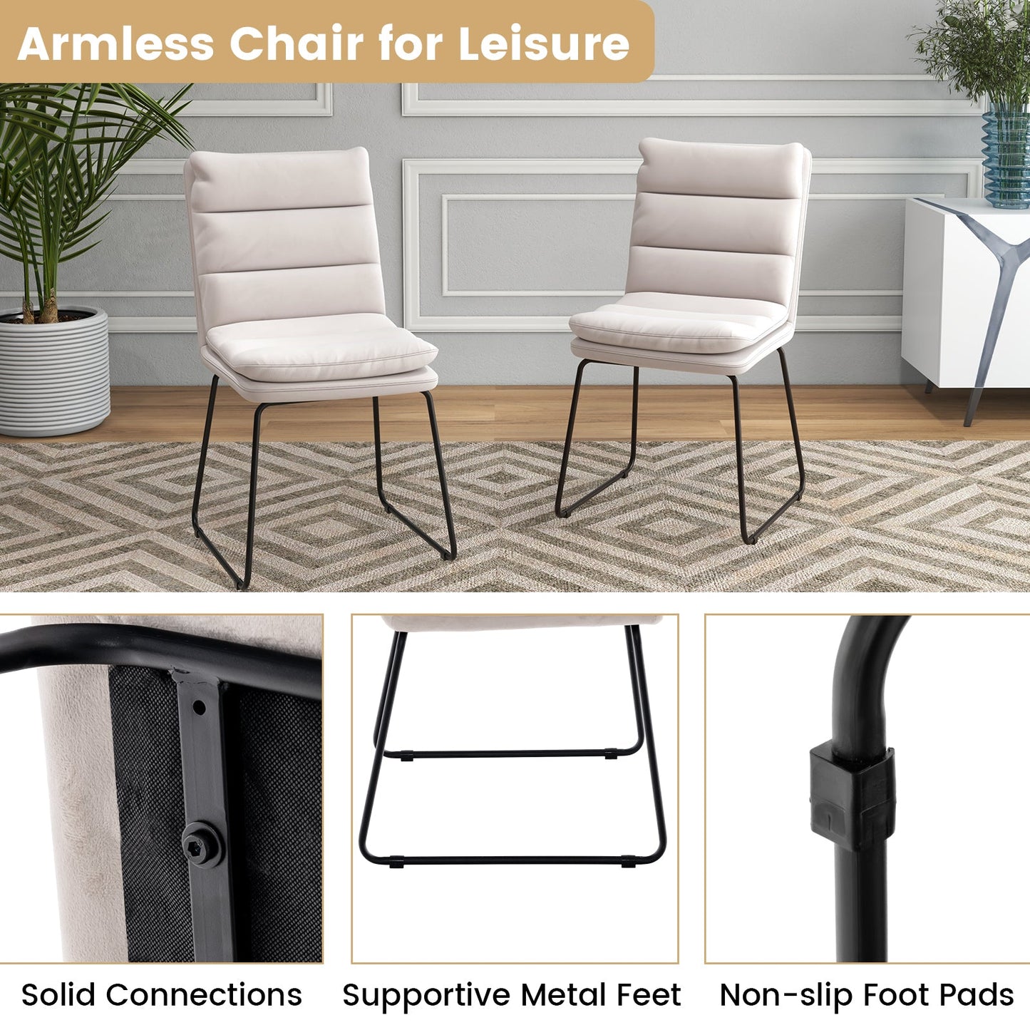 Leisure Chair Upholstered Accent Chair with Wood Heavy-duty Metal Frame-White