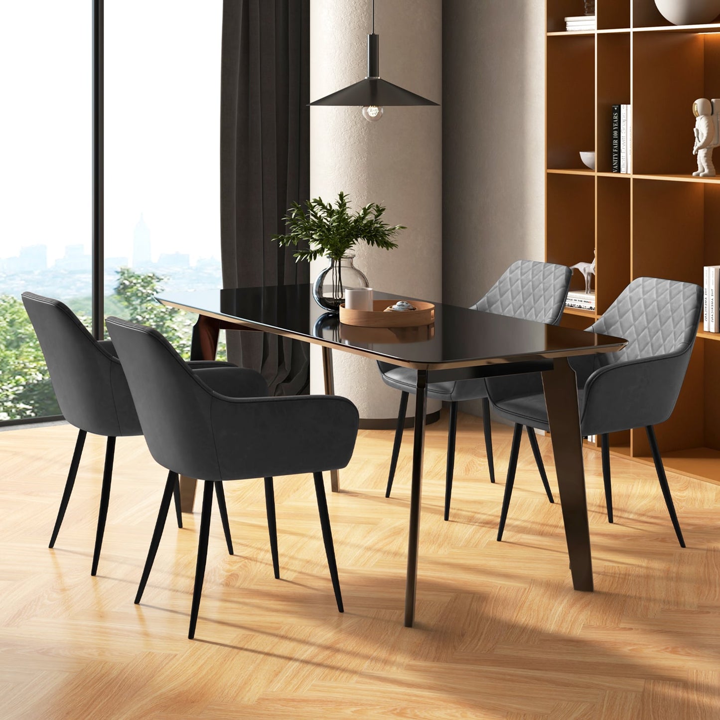 Leisure Dining Chair Set of 4 Upholstered Accent Chairs with Curved Backrest