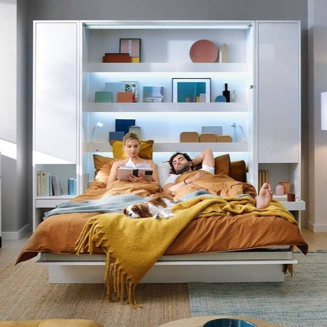 BC-12 Vertical Wall Bed Concept 160cm With Storage Cabinets and LED