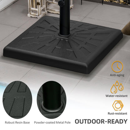 Outsunny 19kg Resin Garden Parasol Base Holder, Square Outdoor Market Umbrella Stand Weight for Poles of Î¦32mm, Î¦38mm, and Î¦48mm, Black