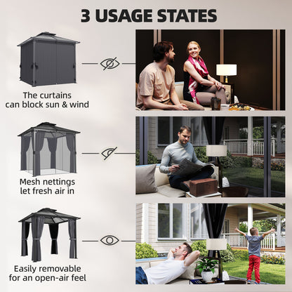 Outsunny 2.5 x 2.5 m Hardtop Gazebo Canopy with Double PC Roof, Drainage Gutters, Garden Gazebo Permanent Pavilion, Dark Grey