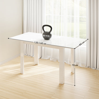 HOMCOM Extending Six-Person High Gloss Dining Table - White
