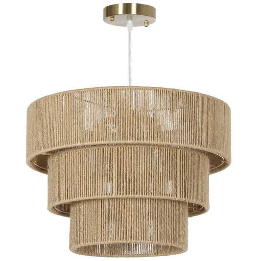 HOMCOM Hemp Rope Ceiling Light, 3-Layer Boho Pendant Light, 4 x E14 Vintage Ceiling Lamp Fixtures for Living Room, Bedroom, Kitchen, Hallway, Light Brown