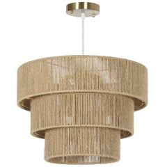 HOMCOM Hemp Rope Ceiling Light, 3-Layer Boho Pendant Light, 4 x E14 Vintage Ceiling Lamp Fixtures for Living Room, Bedroom, Kitchen, Hallway, Light Brown