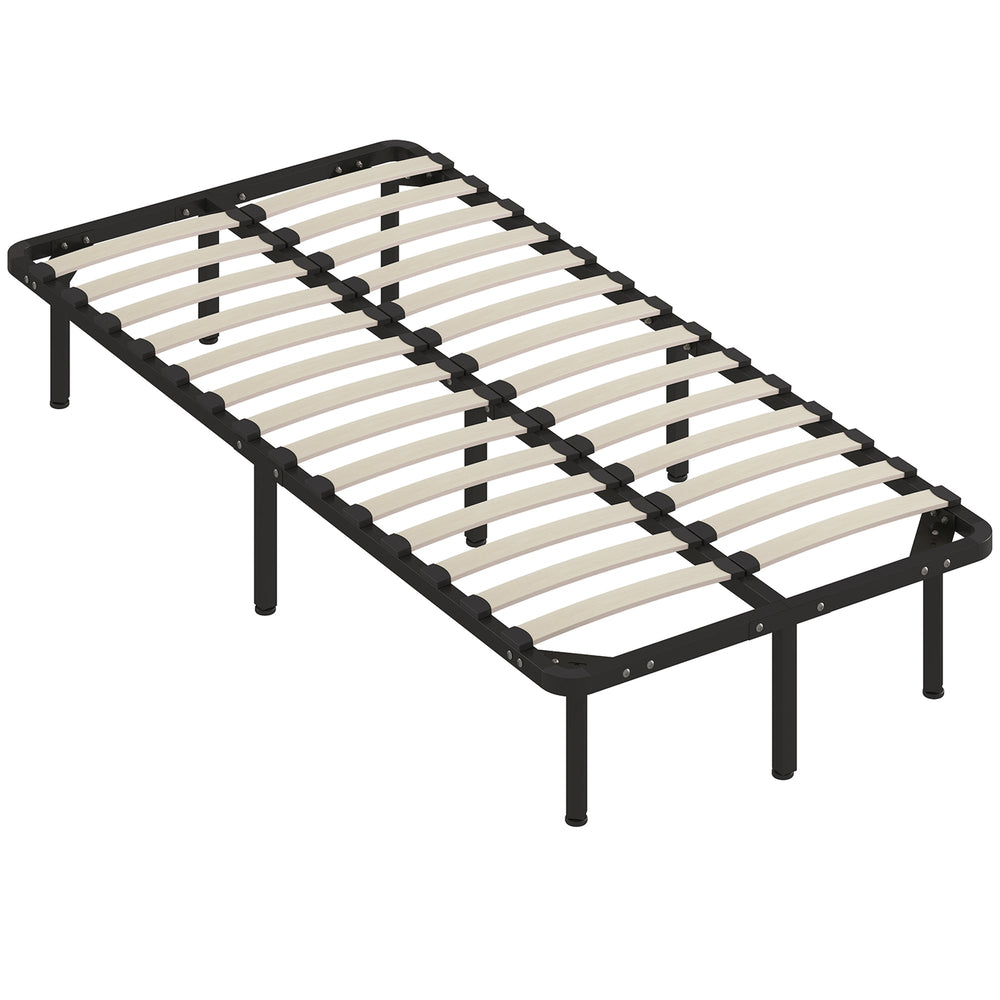 HOMCOM 3ft Single Bed Frame, Metal Platform Bed Frame with 2 x 14 Wood Slats, No Box Spring Needed, Underbed Storage, Black
