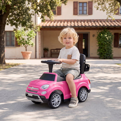 Licensed FIAT Ride On Car 2-in-1 Push Car with Removable Handle-Pink
