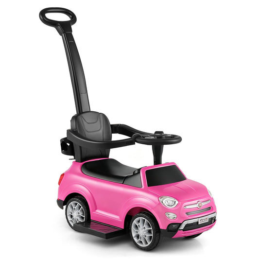 Licensed FIAT Ride On Car 2-in-1 Push Car with Removable Handle-Pink