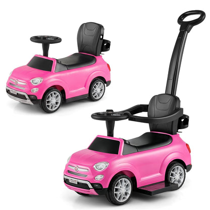Licensed FIAT Ride On Car 2-in-1 Push Car with Removable Handle-Pink