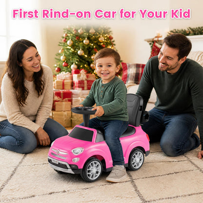 Licensed FIAT Ride On Car 2-in-1 Push Car with Removable Handle-Pink