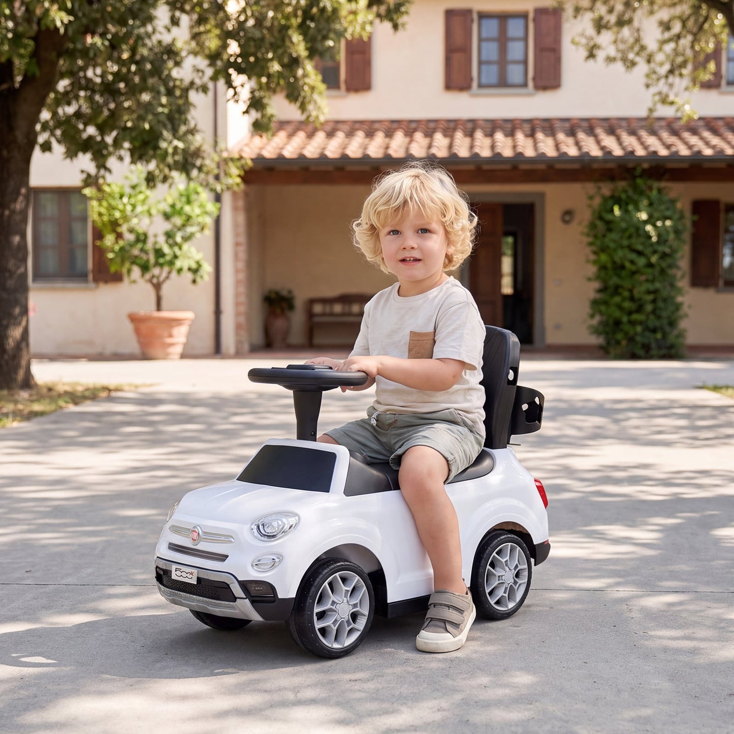 Licensed FIAT Ride On Car 2-in-1 Push Car with Removable Handle-White